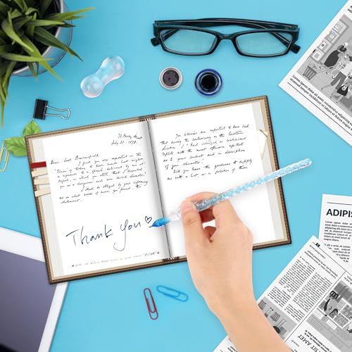 Luxiv Glass Ink Pen Set, Glass Dip Pen with Fluorescent Ink and Pen Holder Art Crystal Glass Pens for Signatures, Business Christmas Gift Glass Ink Pens (Blue, Basic) - color: Blue, style: Basic