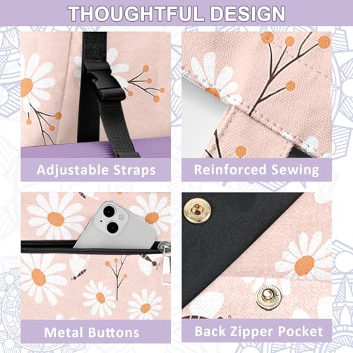 Yoga Bag for Women, Large Canvas Yoga Mat Tote Bag with Yoga Mat Carrier - color: Pink Daisy