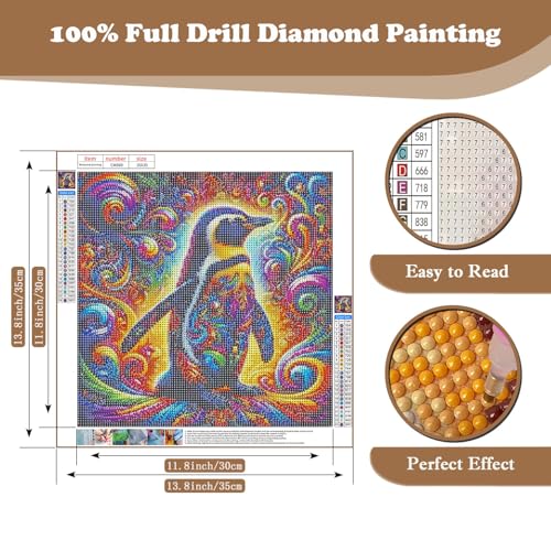 Penguin DIY Diamond Art Kits for Adults, Animal 5D Diamond Painting Kits | Gem Painting, Dimond Art Paintings Kit, Full Drill Diamond Dot for Home Wall Decor 14 X 14 Inch - color: CM069