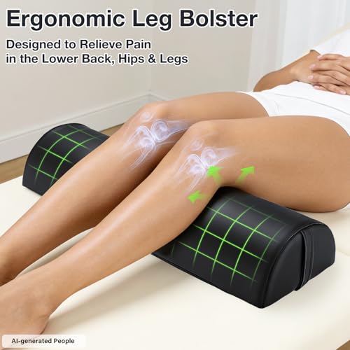 Upgraded Large Massage Bolsters for Under Legs, 24x8x4 in Half Moon Pillow | PU Leather Semi-Round Leg Bolster for Massage Table, Ankles Back Pain Relief Knee Bolster Cushion Bolster Pillow for Legs - color: Large Black - 24x8x4 in - Pu Leather