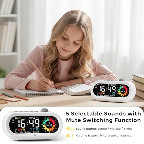 Mooking 3 in 1 Digital Alarm Clock for Bedroom with Visual Timer for Kids - color: White