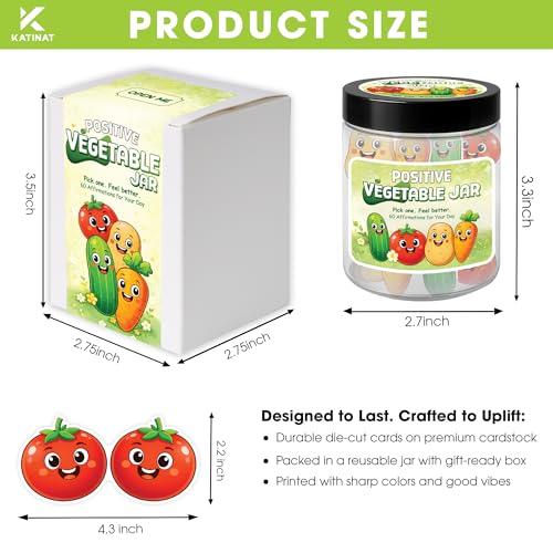 Positive Vegetable Affirmation Jar with Pickle, Tomato & Carrot, 60 Cards | Daily Positive Affirmations Cards, 30th 40th 50th 60th Birthday Gifts for Women, Teen Girls, Self Care Gift, Cute Desk Decor - color: KAT-K-Positive Vegetable Jar