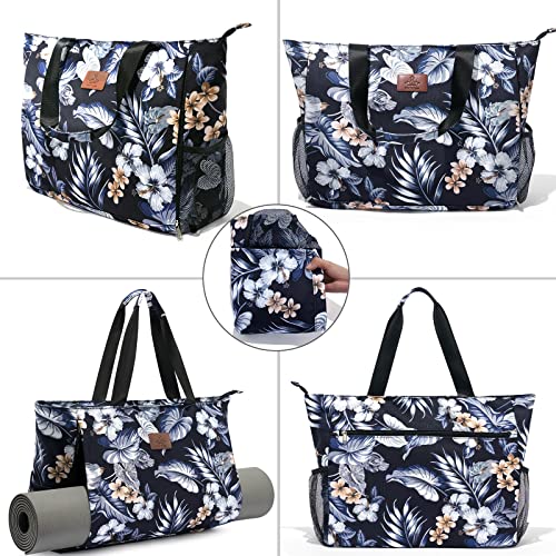 Heathyoga Multi-Functional Yoga Mat Carrier Gym Tote Bag - Large Mat Pocket, Women's Workout Bag - color: Zipper-Flowers