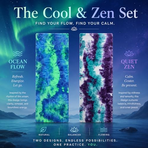 Eunzel Non Slip Hot Yoga Mat Towel with Grip Dots, 72" x 24" - color: Z-zen Ocean & Mystic Aurora, size: 72" x 24"