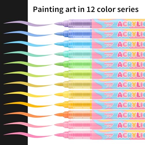 Guangna Acrylic Paint Markers 12 Colors, Skin Tone Series Set with Soft Brush Tip Water Based, Fine Tip Markers for Wood, Canvas, Rock Painting, Glass, Diy Crafts, Fabric Paint - color: Macaron