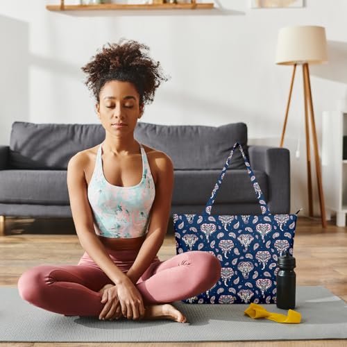 Yoga Bag for Women, Large Canvas Yoga Mat Tote Bag with Yoga Mat Carrier - color: Blue Elephant