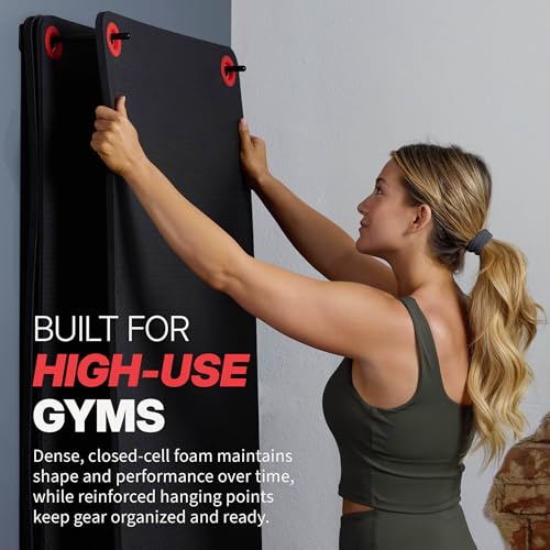 SPRI Hanging Exercise Mats for Gyms, Closed-Cell Foam Yoga & Fitness Mats with Grommets, Thick Workout Mats for Studios & Group Fitness Classes - color: 56" L x 23" W x 3/8" (Black)