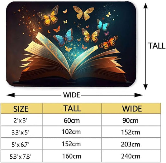 Area Rugs Butterflys in The Books Reading Home Decor Rugs Non-Slip Carpet for Classroom Living Room Bedroom Dining Children's Room 2'x3' - color: Book 1, size: 2'x3'