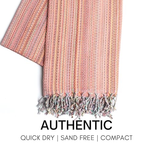 BAY LAUREL Turkish Beach Towel with Travel Bag 39 x 71 Quick Dry Sand Free Lightweight Large Oversized Towels Light - color: Orange Mix