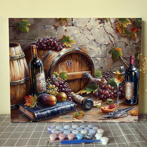 Tucocoo DIY Paint by Numbers for Adults Vintage Wine Fruit DIY Digital Oil Painting Acrylic Paint Fruit Wine Painting Kits Canvas Wall Art Wine Fruit DIY Retro Room Decor 16x20 Inch (Without Frame ) - color: Wine Fruit 01, size: 16''x20''(Frameless)