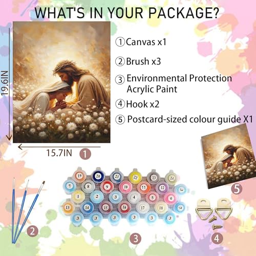 Jesus Hugging Woman Paint by Numbers Kit for Adults Beginner 16x20 inch | Christian Adult Paint by Number Kits on Canvas, DIY Acrylic Oil Painting by Numbers for Gift Home Wall Decor (Without Frame) - color: MT22583-US