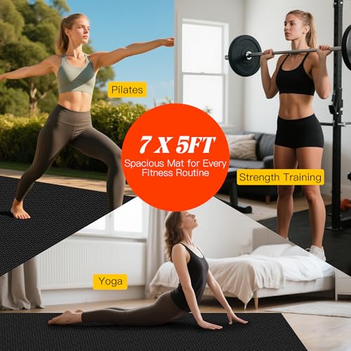 VTORY Extra Thick Large Exercise Mat, 8mm PVC Large Workout Mat 7x5/6x4 | Non-Slip, Ultra Durable, Heavy-Duty, Shoes-Friendly, High-Density, Large Yoga Mat for Home Gym, Cardio, Strength, HIIT, MMA - size: 7'x5'x8mm