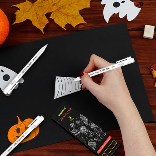 3 Pack White Gel Pens for Black Paper, Drawing, Highlighting, Journaling & Crafting – 1.0mm, 0.8mm, 0.5mm Fine Tip White Ink Pens, Smooth Flow, Waterproof, Non-Toxic - style: 3 sizes