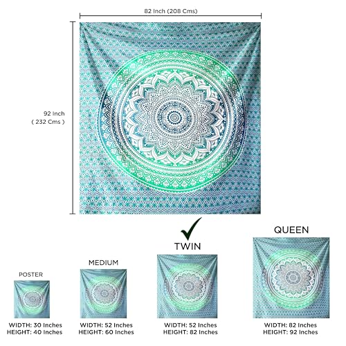 raajsee Green Ombre Mandala Tapestry Wall Hanging,Indian Cotton Beach Throw Blanket Hippie Tapestries,Boho Decor,Meditation Yoga Mat Rugs,52x82 inches - color: Green Ombre, size: 82"L x 52"W