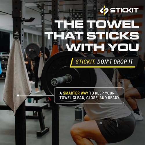 STICKIT Microfiber Gym Towel for Men & Women - 29” x 29” | Workout Towel with Magnet & Clip - Sweat Absorbing - Quick Dry - Odor-Resistant - Attach to Benches, Equipments & Bags - color: Grey