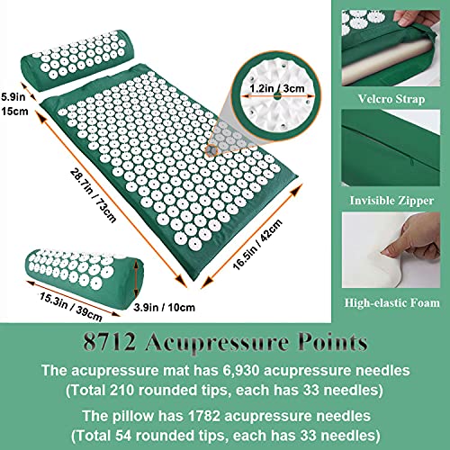 XiaoMaGe 28.7" Acupressure Mat and Pillow Set with Carry Bag (Green) - color: Green