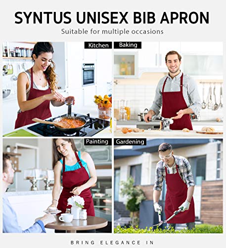Syntus Apron for Men Women, Adjustable Cooking Kitchen Apron with 2 Pockets | Machine Washable, Firm Stitching, Stain Resistance, Long Tie Straps, 2 Pockets, Versatility, Unisex Use, Gift, BBQ - color: Basic Red Dark, style: 2 Polyester