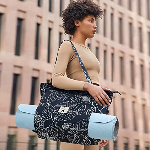WLLWOO Yoga Mat Carrier Bag for Women Canvas Carryall Tote Gym Pilates | Large Holder Zipper Shoulder for Beach Travel Workout Fitness Office - color: Leaf