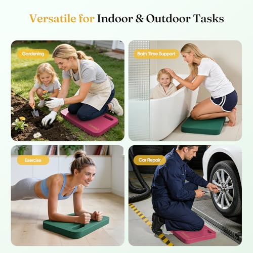 Grenebo 2-Pack Kneeling Pads, Extra Thick, 17.3 x 11 x 1.6 in, Green Pink - color: Green Pink
