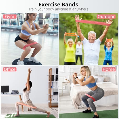 Resistance Bands for Working Out, 5-Pack Elastic Loop Exercise Bands for Strength Training Stretching, Home Gym Equipment for Pilates Yoga Physical Therapy, Leg Glute Arm Workout Kit for Women Men - color: Pink