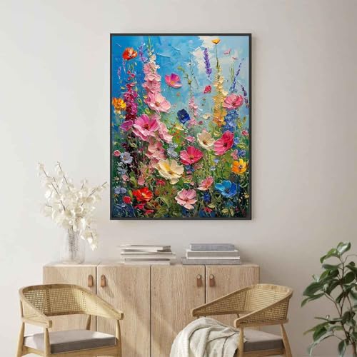 Ausanrl Wild Flowers Framed Paint by Numbers Wooden Easel 12x16inch | Flowers Paint by Numbers Kit for Adults,Flowers Paint by Numbers with Frame,Gifts and Home Wall Decor - color: Wild Flowers