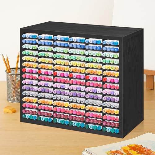 PROLEE Markers Organizer with 90 Compartments for 360 Marker Storage Art Pens Storage Rack,Watercolor Brushes Pens Alcohol Marker Holder for Desk Organizer - color: Black, size: 360 Markers,18“x15.5”x5.5“