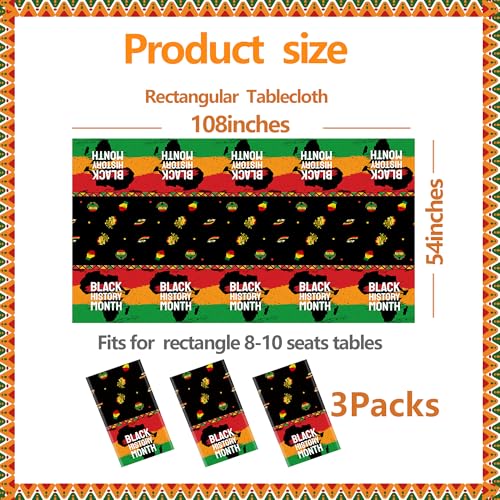 3 Pcs Black History Month Plastic Tablecloth,Disposable Table Cover for African American Heritage Month Party Decorations,108x54 Inch - color: Black History Month