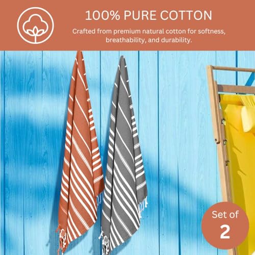 WeWove Turkish Peshtemal Beach Towels Large 39x70 Inch Set of 2-100% Cotton Soft Quick-Drying Absorbent Washable - Versatile for Beach Bath Pool Spa Picnic Travel - Turkish Towels Grey Orange - color: Grey Orange