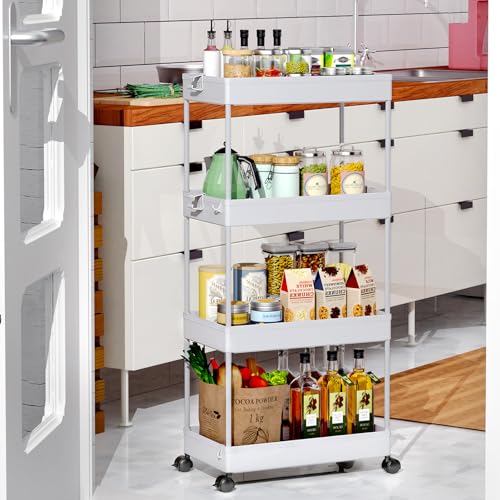 SPACEKEEPER 4 Tier Rolling Cart, Bathroom Cart Organizer with Wheels, Gray - color: Grey, size: 4 Tier