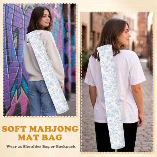 Blue and White Floral Toile Mahjong Mat Bag with Adjustable Straps - color: Blue and White Floral