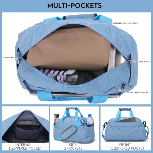 14 inch Small Gym Bag for Women & Men, Mini Duffel Bag for Travel Sports Lightweight Carry On Bag (Light Blue) - color: Light Blue