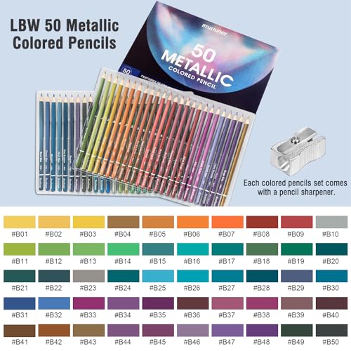 LBW 50 Metallic Colored Pencils Set Metallic Pastel Pencils for Adults Coloring Beginners Artists - style: 50 Metallic Colored Pencils
