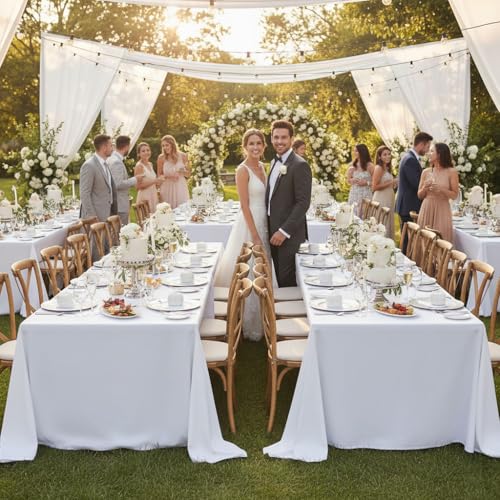 Fitable 6 Pack White Table Cloths 90x156 Inch for 8 Foot Rectangle Tables | Stain & Wrinkle Resistant, Washable Polyester Covers for Wedding Party Dining Banquet Event Catering Reception - color: White, size: 90x156 in, 6 Pack