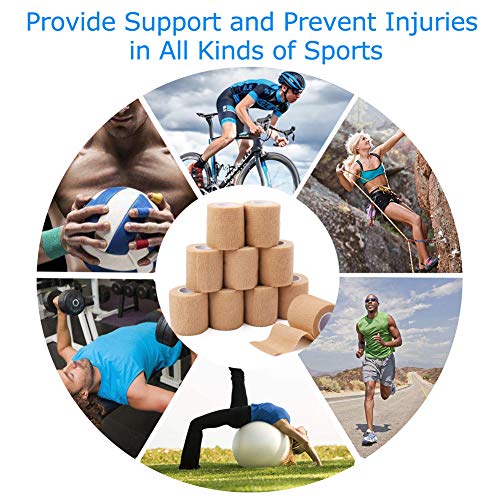 LotFancy Self Adhesive Bandage Wrap, 6 Pack, 3 inch x 5 Yards Non Woven Cohesive Bandage, First Aid Medical Tape for Sports Athletic Wrist, Ankle, Sprains & Swelling - size: 3x180 Inch (Pack of 6)