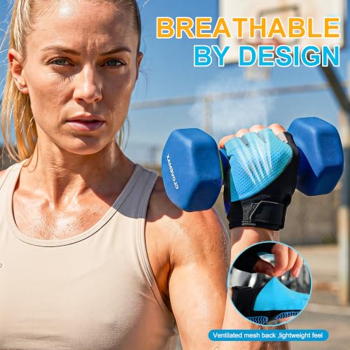 sunnex Workout Gloves for Women - Breathable Weight Lifting Gloves with Non-Slip Silicone Padding, Fingerless Gym Gloves for Cycling, Rowing, Pull Ups & Training (4 Sizes) - color: JS-BLUE, size: Medium