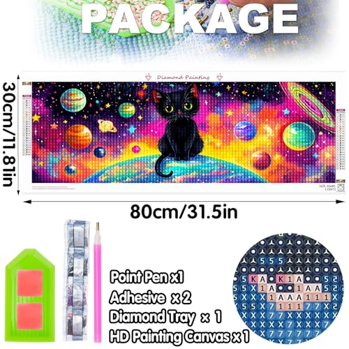 Bimkole Large Diamond Art Kits for Adults Cosmic Planet, Full Drill 5D DIY Rhinestone Embroidery Set Paint with Diamonds Art Cat by Number Kits Cross Stitch Home Wall Craft Decoration 31.5x11.81 Inch - color: Planet Cat