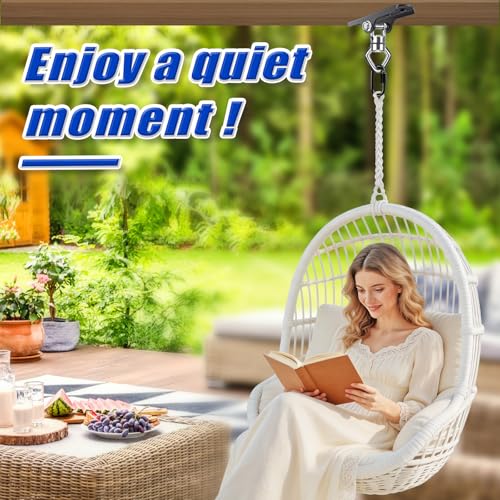 Dolibest Heavy Duty Swing Hanger with Bearing, Ceiling Mount Swing Hook,One-Piece Design Base, Swing Set Hardware for Punching Bag, Boxing, Hammock Chair, Yoga Swing, Porch Swing (360° +180° Rotation) - color: A: 360°+180° Swing Hanger With Carabiner