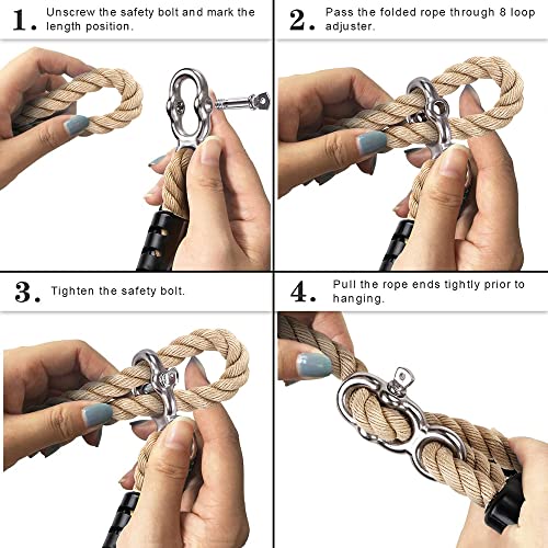 SELEWARE 6.5ft Tree Swing Rope, Adjustable Hammock Straps Hanging Kit | Quick Easy Installation, Fits Tree Branches, Beige 2 Pack, Ideal for Indoor Outdoor Use, Camping, Hammock Chairs and Swings - color: Beige - 2 Pack, size: 6.5ft