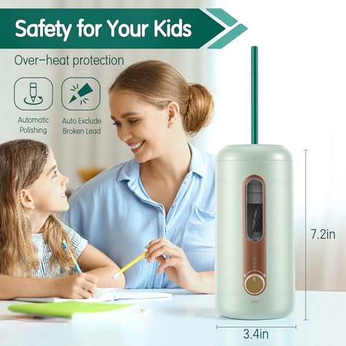 deli Electric Pencil Sharpener, Fully Automatic Pencil Sharpener, Green | Suitable for 6.9-10.8mm Colored/Jumbo Pencils, Auto in & Out, Rechargeable Hands-Free Sharpener for Classroom Home Office, - color: Green