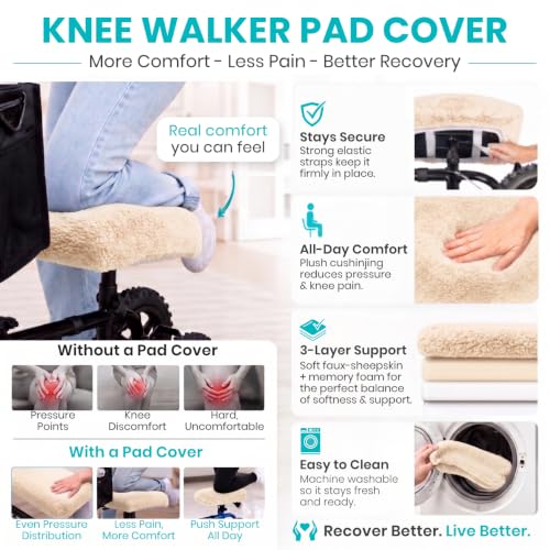 Vive Mobility Knee Scooter Pad Cover - Soft Adult Sheepskin Memory Foam - color: Off-white