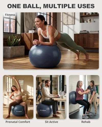 Trideer Yoga Ball for Exercise, Pilates, Core & Balance Training, Stability Ball for Pregnancy & Birthing Prep, Physical Therapy, Daily Stretching, Office Chair for Active Sitting, Quick Pump Included - color: Navy Blue, size: L(23-26ines/58-65cm)