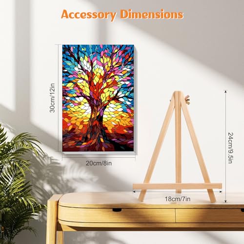 MISCER 4 Pack Framed Paint by Numbers Kit for Adults Beginners, Adult Paint by Number Kits On Canvas with Easel, Tree Sunset Easy Framed Paint by Numbers for Beginner Gift Home Wall Decor 8x12 inch