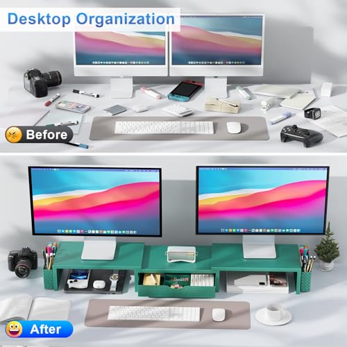 gianotter Dual Monitor Stand Riser With Drawer and 2 Pen Holders - color: Green