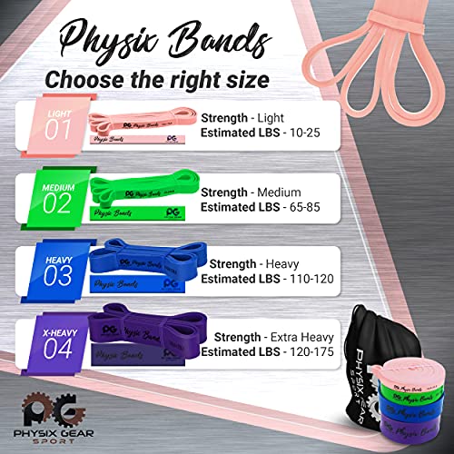 Physix Gear Workout Bands for Pullups Set, Pull Up Resistance Bands Set, Long Bands for Workout and Exercise Bands Pull Ups, Pull Ups Resistance Bands, Calisthenics Resistance Bands, Pullup Bands Set - color: Purple/Green/Blue/Pink (4 Pack)