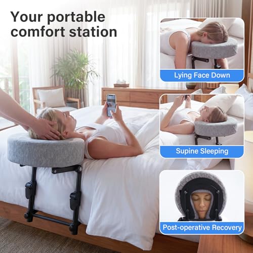 Portable Massage Headrest for Bed, Easy-Install Adjustable Face Cradle with Memory Foam for Couples, Home‑Spa Experience,Fits 6-17” Mattress, Grey
