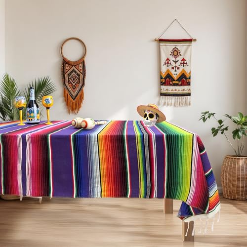 OurWarm 59 x 84 Inch Square Mexican Tablecloth Serape Blanket, Topic Purple - color: Purple