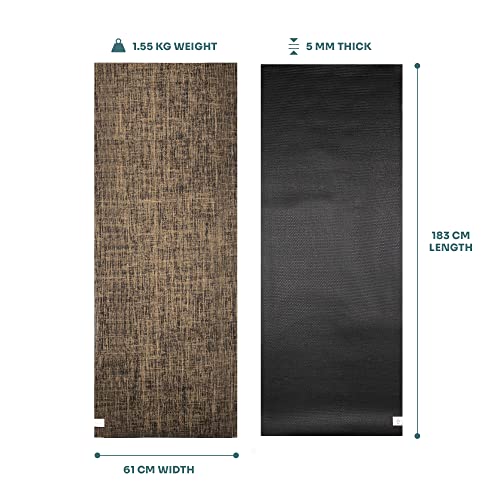 Myga Jute Yoga Mat, High Performance Vegan Floor Exercise Mat, Eco Friendly Biodegradable Yoga Mat with PVC Backing,72" x 24", 0.2" Thickness - color: Black