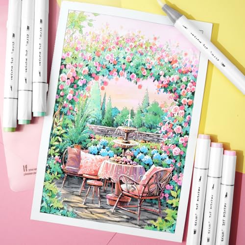 SFAIH Art Pastel Alcohol Markers Brush & Fine Tip - 51 Dreamy Colors | Seamless Blending, Reversible Brush Dual Tip Markers for Artist Adult Coloring Illustration Sketch Manga, Colorless Blender - color: 51 Colors