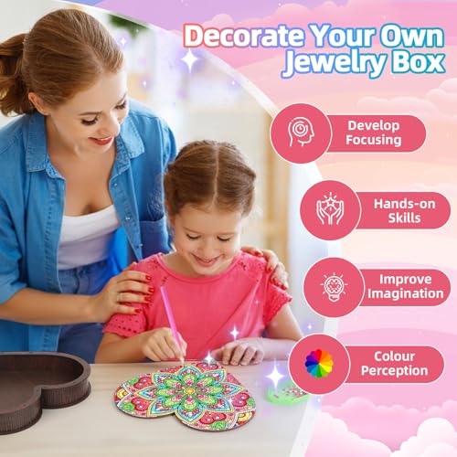 Diakud Arts and Crafts Activities Diamond Gem Art Kit for Kids Ages 8-12 | Jewellery Box Toys for 7 8 9 10 11 12 13 Year Old Girls Boys Gifts Birthday Presents Gift Ideas for Teen Girl 8-10 Years Old - color: flower