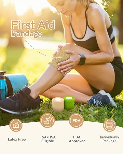 FriCARE Self Adhesive Bandage Wrap, Medical Tape in First Aid Kit | Elastic Cohesive Bandages for Sports/Vet/Wrist Ankle Wounds, 2 Inches X 5 Yards, Latex-free 6 Rolls, Pastel Haven - color: Pastel Haven